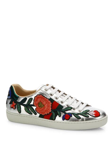 gucci flower embroidered sneakers|Gucci ace floral embroidered sneakers.